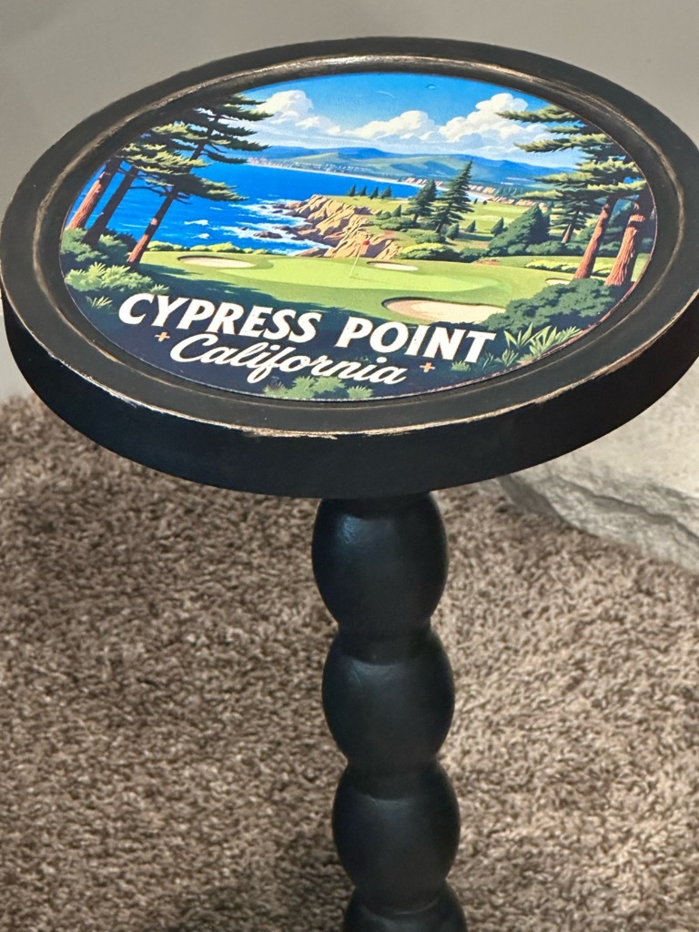 Cypress Point California Round Accent Table - Golf Scenic Top